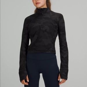 Lululemon Rulu Running Cropped 1/2 Zip - Camo Black